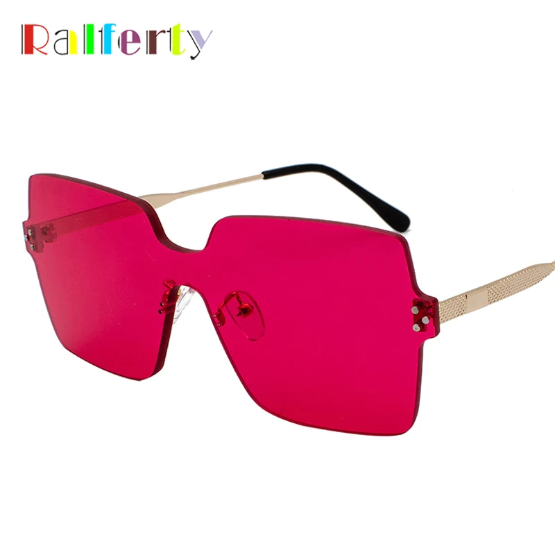

Ralferty Oversized Square Sunglasses Women Brand Design Rimless Sun Glasses Female Vintage Red Pink UV400 Shades Oculos J9185