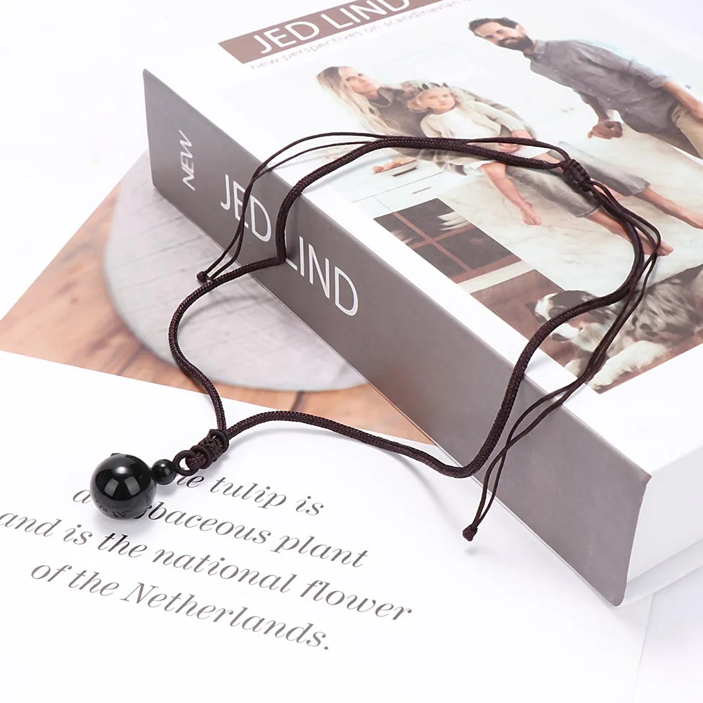 

Black Obsidian Rainbow Eye Beads Ball Natural Stone Necklace Pendant Transfer Lucky Love Crystal Jewelry Free Rope For Women Men