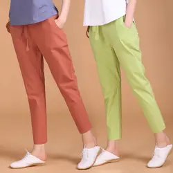 2019 новые модные женские брюки с высокой талией повседневные однотонные брюки с завязками по щиколотку свободные длинные брюки-Карандаш