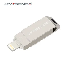 New Wansenda OTG USB Flash Drive 3 in 1 metal pen drive 64GB 32GB 16GB Pendrive for iPhone/IOS/Android/PC usb 2.0 with key chain