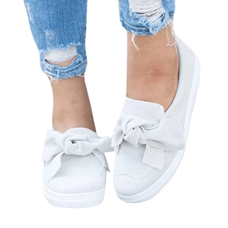 

Bowtie Platform Canvas Shoes Woman Solid Loafers Slip On Creepers Fashion Ladies Flats 4 Colors Size 35-43 XWZ5186