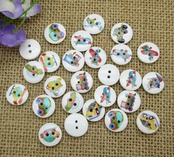

100pcs 15mm Mixed White Round Traffic Tool Series Pattern Wooden Buttons For Clothes Crafts Sewing Scrapbooking DIY Accessories