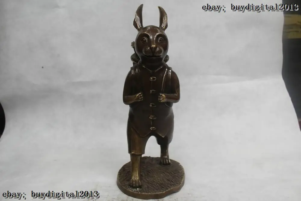 

15"Chinese Folk Pure Bronze excellent Lucky Lifelike rabbit Cabbage Statue