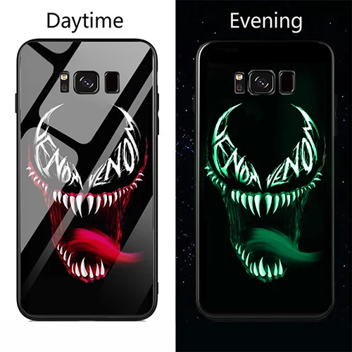 Роскошный светящийся стеклянный чехол для телефона Marvel Мстители для samsung Galaxy Note 10 8 9 S8 S9 S10 E 5G Plus Deadpool Venom - Цвет: Venom