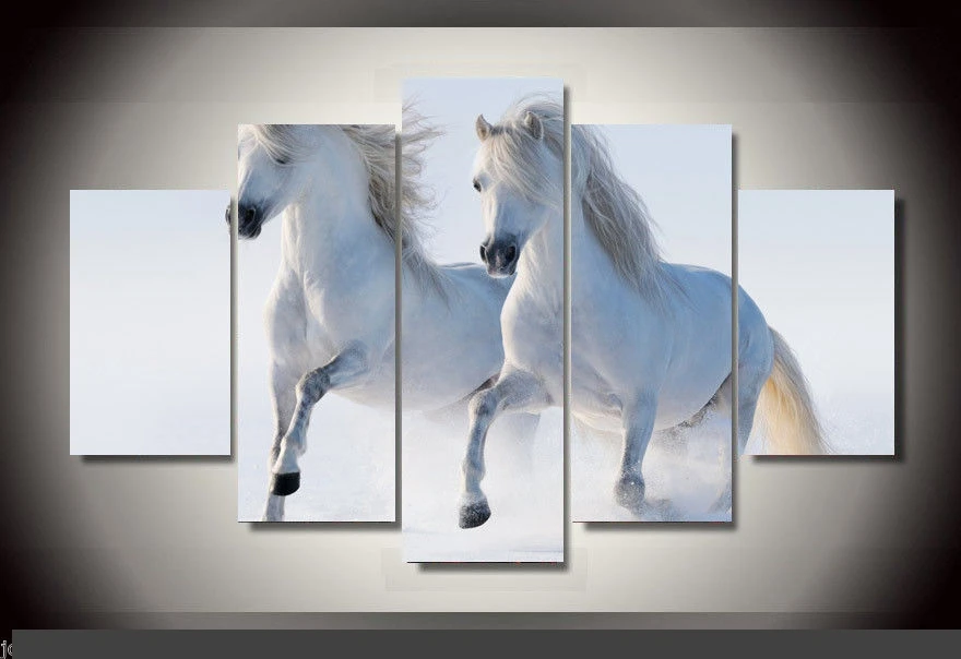

Art Abstract Indoor Decor 20x35cmx2,20x45cmx2,20x55cm W12 White horses canvas print in 5 pieces