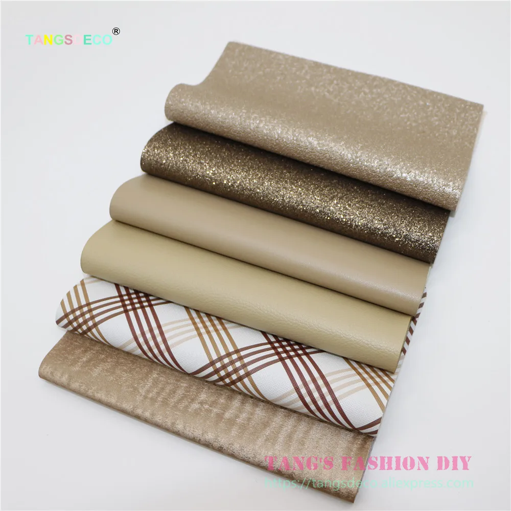 

6pcs- 20x22cm High Quality NEW MIX STYLE light brown color mix PU leather set/synthetic leather set/DIY fabric artificial leathe
