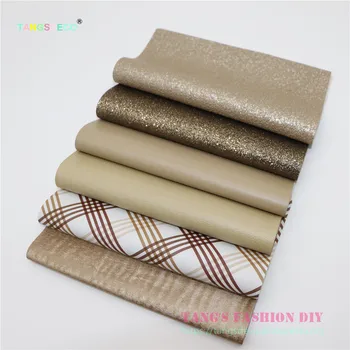 

6pcs- 20x22cm High Quality NEW MIX STYLE light brown color mix PU leather set/synthetic leather set/DIY fabric artificial leathe