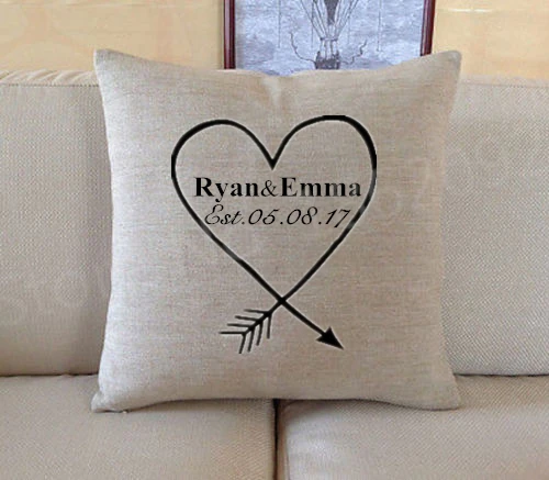Personalised Wedding Gift Custom Name Date Cushion Cover Heart Personalised Wedding Gift Custom Name Date Cushion Cover Heart Arrow Throw Pillow Case Linen Personalized Anniversary