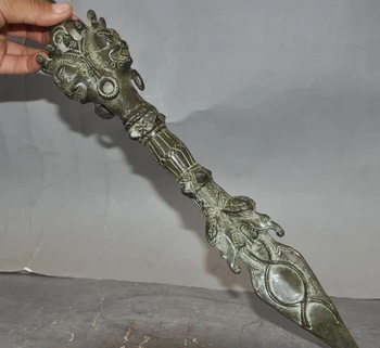 

14" Old Tibetan Buddhism Temple Bronze Mahakala Buddha Vajra Phurba Dorje dagger
