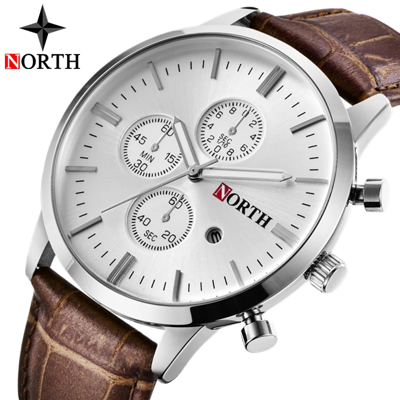 

NORTH Brand Men Watches Casual Leather Analog Watch Men Quartz Waterproof Sport Watch Male Military Clock Relogio Masculino 2019