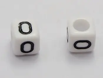 

500 Black in white Alphabet Letter "O" Acrylic Cube Beads 6X6mm