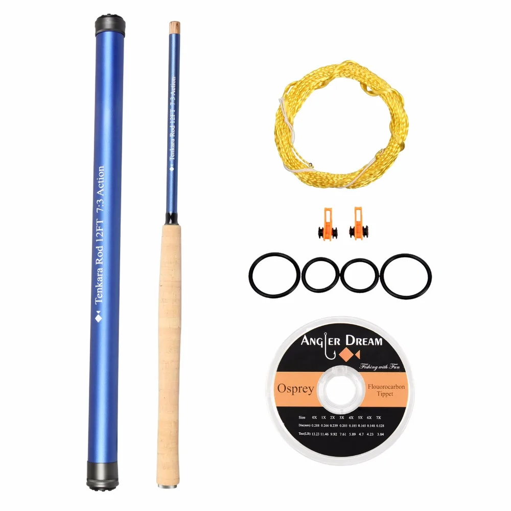 

Angler Dream 12/13FT Tenkara Rod Combo Carbon Fiber Fly Fishing Rod Furl Leader Fluorocarbon Tippet Hook Keeper