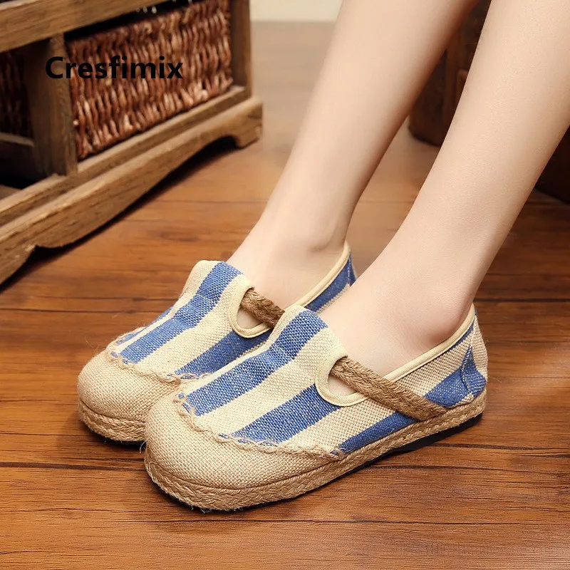

Women Fashion Sweet Blue Stripe Cloth Slip on Flat Platform Shoes Lady Cool Stylish Shoes Cute Shoes Zapatos De Mujer E2176