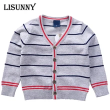 Осень-зима, вязаный кардиган, Детский свитер для мальчиков, детская одежда, Детский Теплый пуловер в полоску с длинными рукавами для мальчиков