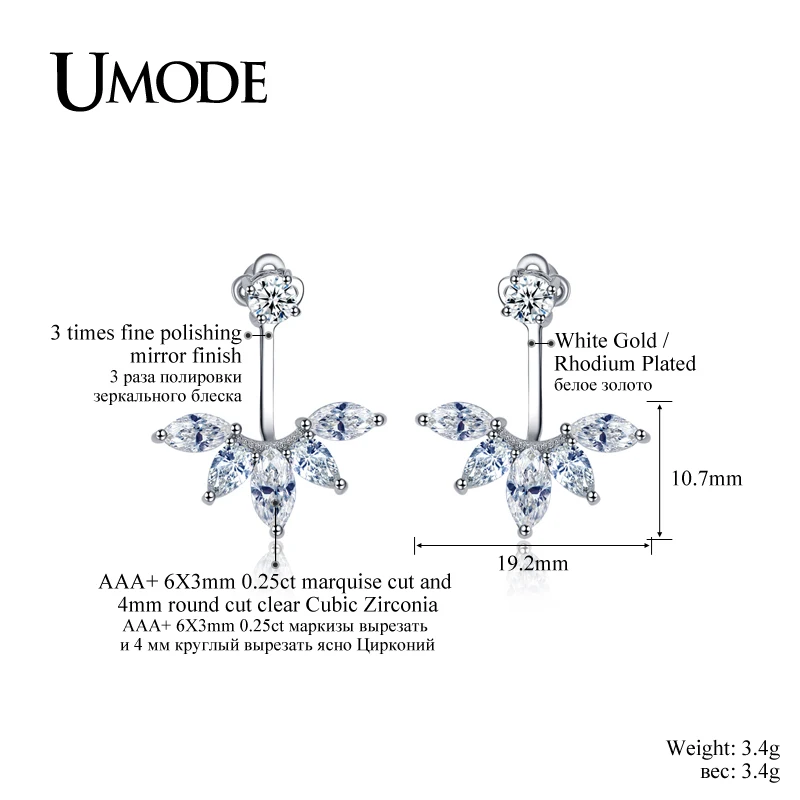UMODE Fashion Earring Jewelry Zirconia Crystal Ear Jackets Jewelry Leaf Ear Stud Earrings For Women Boucle D'oreille Aros UE0242