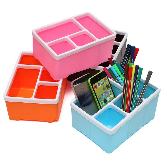 Office Desk Storage Box 4 Slots Pencil Stationary Stand Plastic Office Desk Storage Box 4 Slots Pencil Stationary Stand Plastic Holder For Remote Control Cell Phone