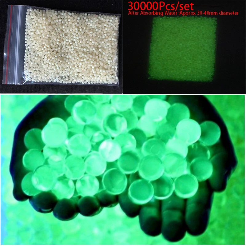 

30000pcs/set Luminous Pearl Shape Crystal Soil Mud Hydrogel Gel Growing Glitter Orbiz Water Balls Water Beads Set Home Decor