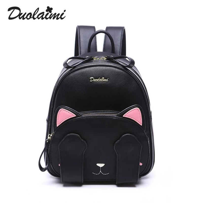 duolaimi brand cute cat character appliques rucksack hotsale women embroidery shopping bags ladies preppy style student