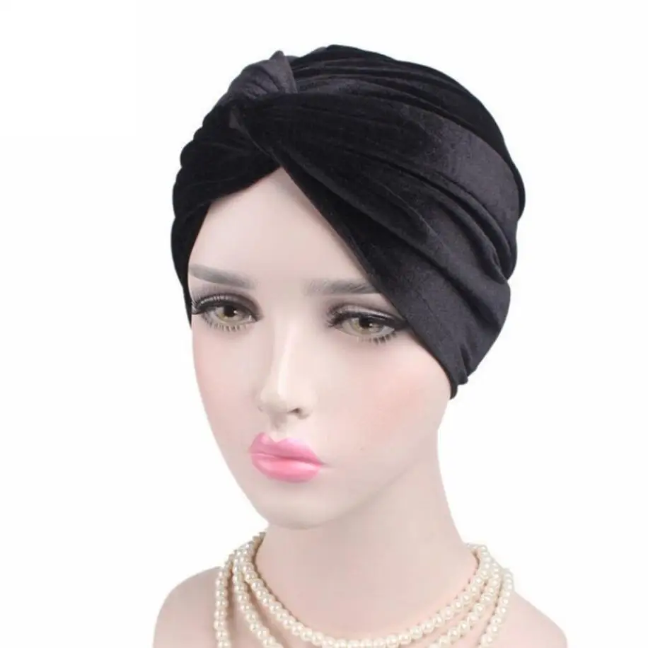 

Turbano Women Beanies Turban Muslim Striped Flannel Scarf Cancer Hat Bonnet Chimio Coton Female Hats #800