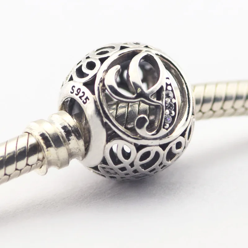 

Sterling Silver 3D Beads Charms Silve Color for European Bracelet Open Work 2016 Spring New style Jewelry Letter G