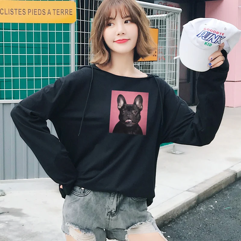 Hot Sale 2018 Autumn Casual Women Hoodies Sweatshirts K-pop Solid Hoodie Print Animal Pullover Kawaii Black White Pink Hoodie Hoodies