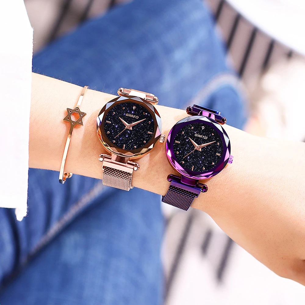 

2018 Rose Gold Starry Sky Women Watches Brand Clock Luxury Magnet Crystal Ladies Watch Bracelet Female Quartz Wristwatch Gift