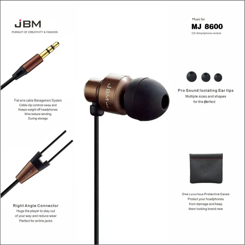 Оригинальные JBM MJ 8600 Bass Наушники вкладыши супер прозрачные металлические