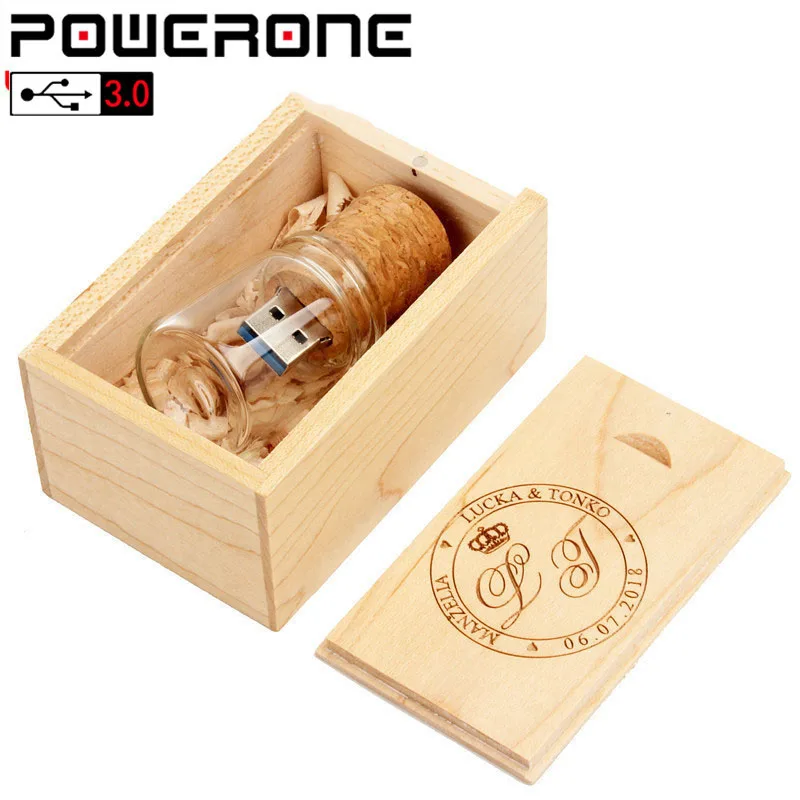 

PWERONE USB 3.0 Glass drift bottle with Cork USB Flash Drive glass bottle pendrive 4GB 8GB 16GB 32GB 64GB wedding gift