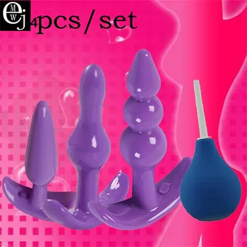 

EJMW 2017 Hot Sale Silicone Anal Sex Toys 4PCS Jelly Butt Anal Plug Sex Toys For Women Men Femal Product Clyster Toys ELDJ207