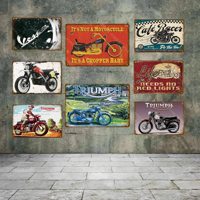 Motor Vaspa Triumph Metal Poster Wall Art Prints Tin Sign Vintage Metal Plaque Cafe House Shop Bar Pub Decor