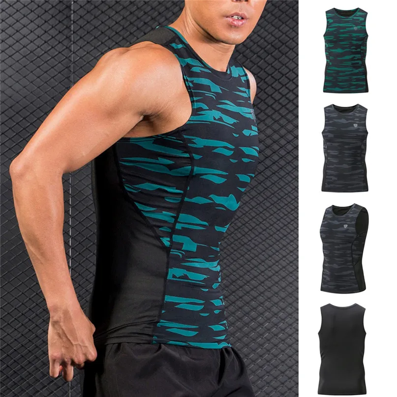 Men Vest Sports Training T-Shirt Men New Dry Compressed Fitness Vest Elastic Muscle Men's Sports Blouse Top for four seasons #2d (12)