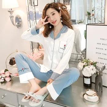 

100% Cotton Pajama Sets for Women 2019 Spring Autumn Long Sleeve Sleepwear Pyjama Femme Loungewear Homewear Pijama Mujer Clothes
