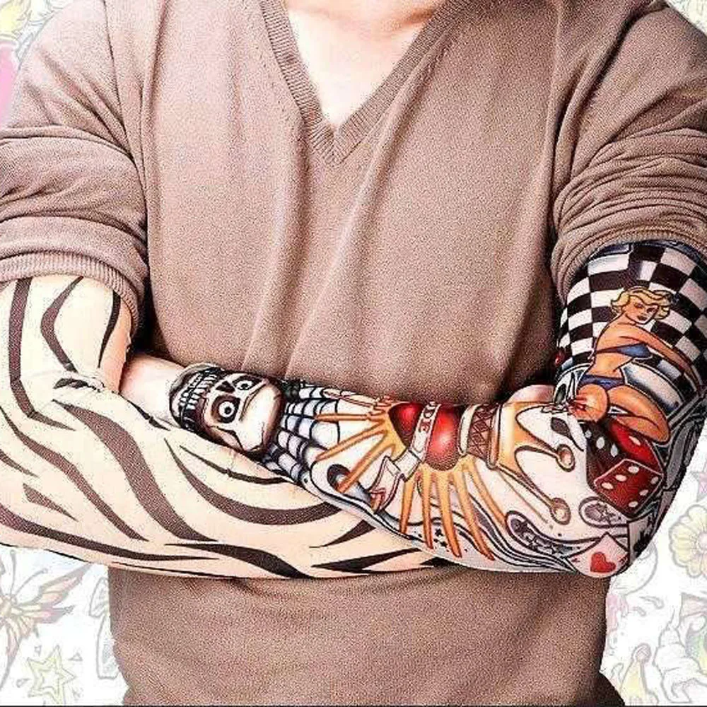 6Pcs Sunscreen Arm Suit Tattoo Arm Sleeves Unisex Temporary Fake Slip On Tattoo Arm Sleeves Kit Sunscreen Arm Cover Random Color