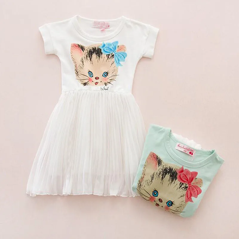 

MERI AMMI Children Girl Clothing Short Sleeves Cartoon Dress Kitty cat TuTu Party Dress For 2-8 Year Girl,J669