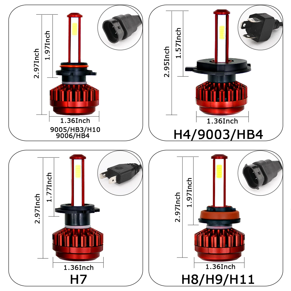 EURS(TM) 2pcs led buld accessorier IP65 8000lm красный головной убор H1 H4 H7 9005 9006 80W 12v R7 система