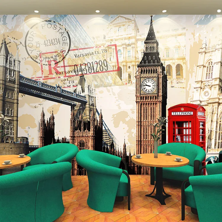 

Custom 3d mural 3D European style architectural Wallpaper of Paris car clock mural bar KTV restaurant casual Cafe wallpaper