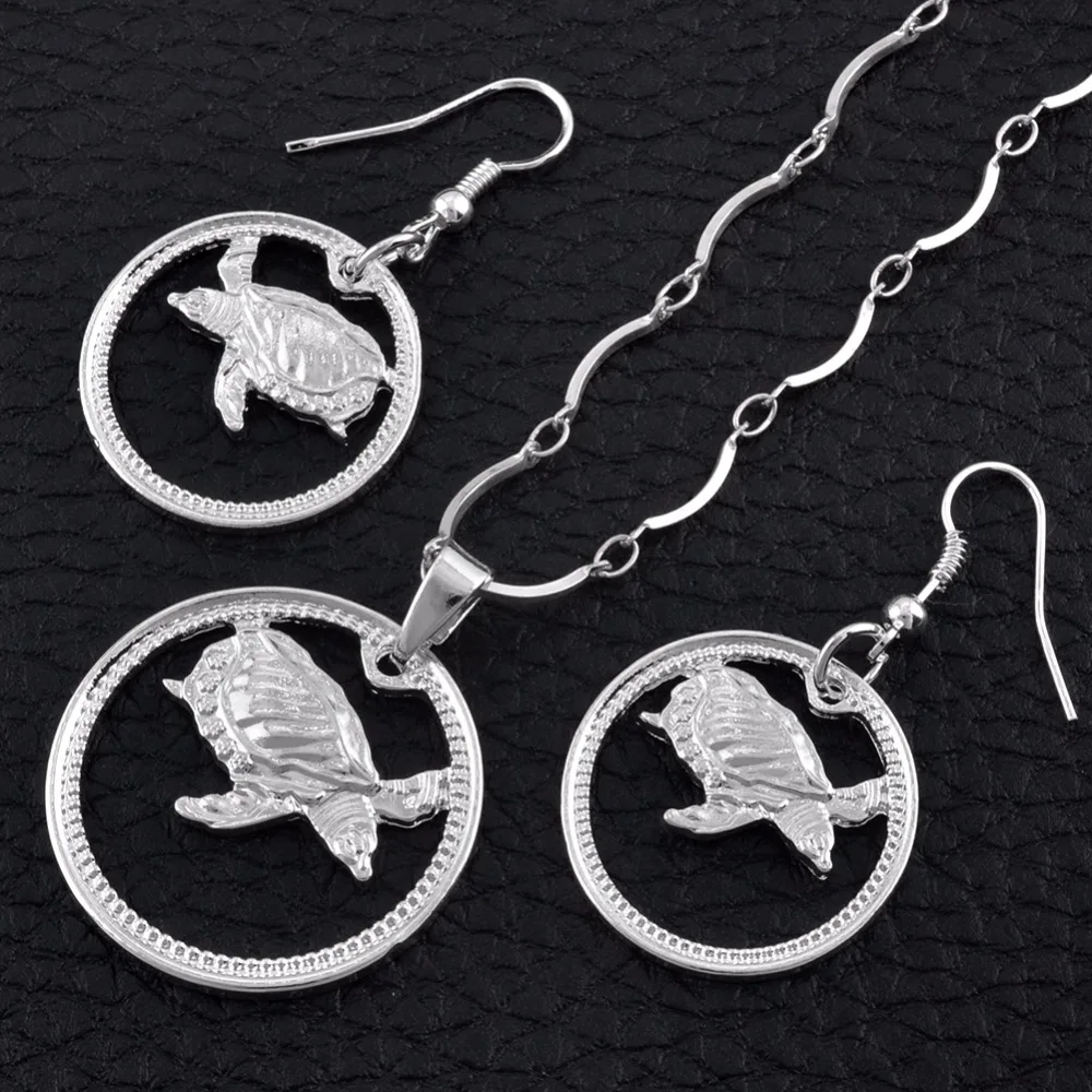 Anniyo Silver Color Tortoise Jewelry set Island Style Turtle Necklace Earrings PNG Animal Jewellery Gifts for Women #118906B | Украшения и