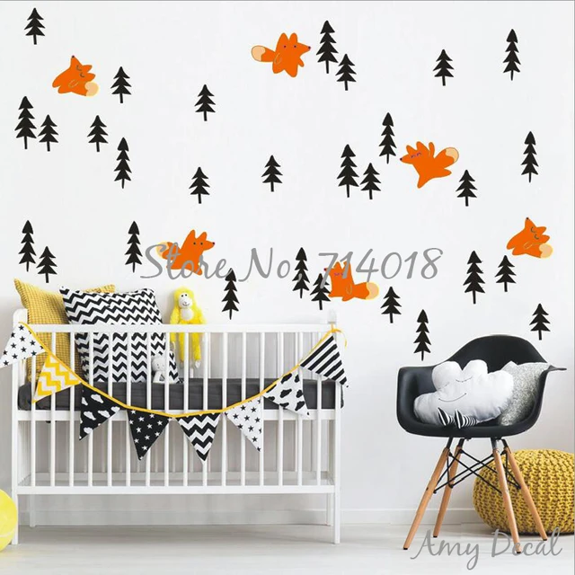 Fox And Pine Tree Wall Decals Woodland Forest Animal Fox And Pine Tree Wall Decals Woodland Forest Animal Nursery Decor