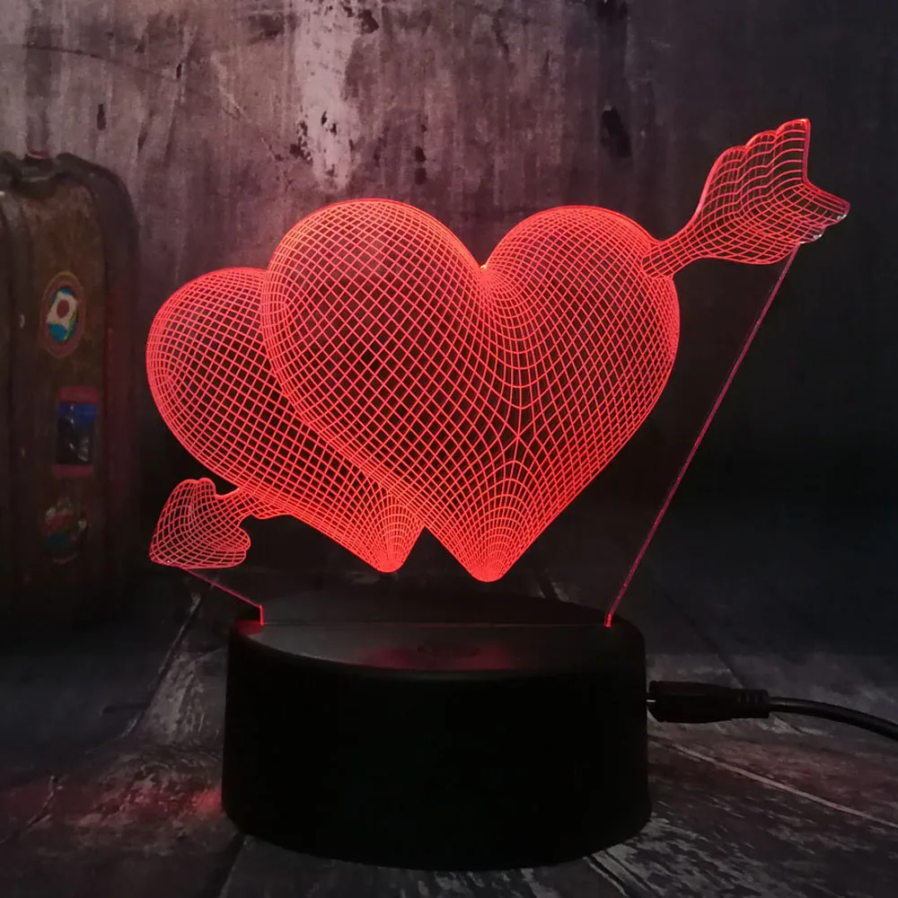  LOVE Romantic 3D Arrow Through the Heart LED Night Light Desk Lamp Wedding Bedroom Decor Lovers & C