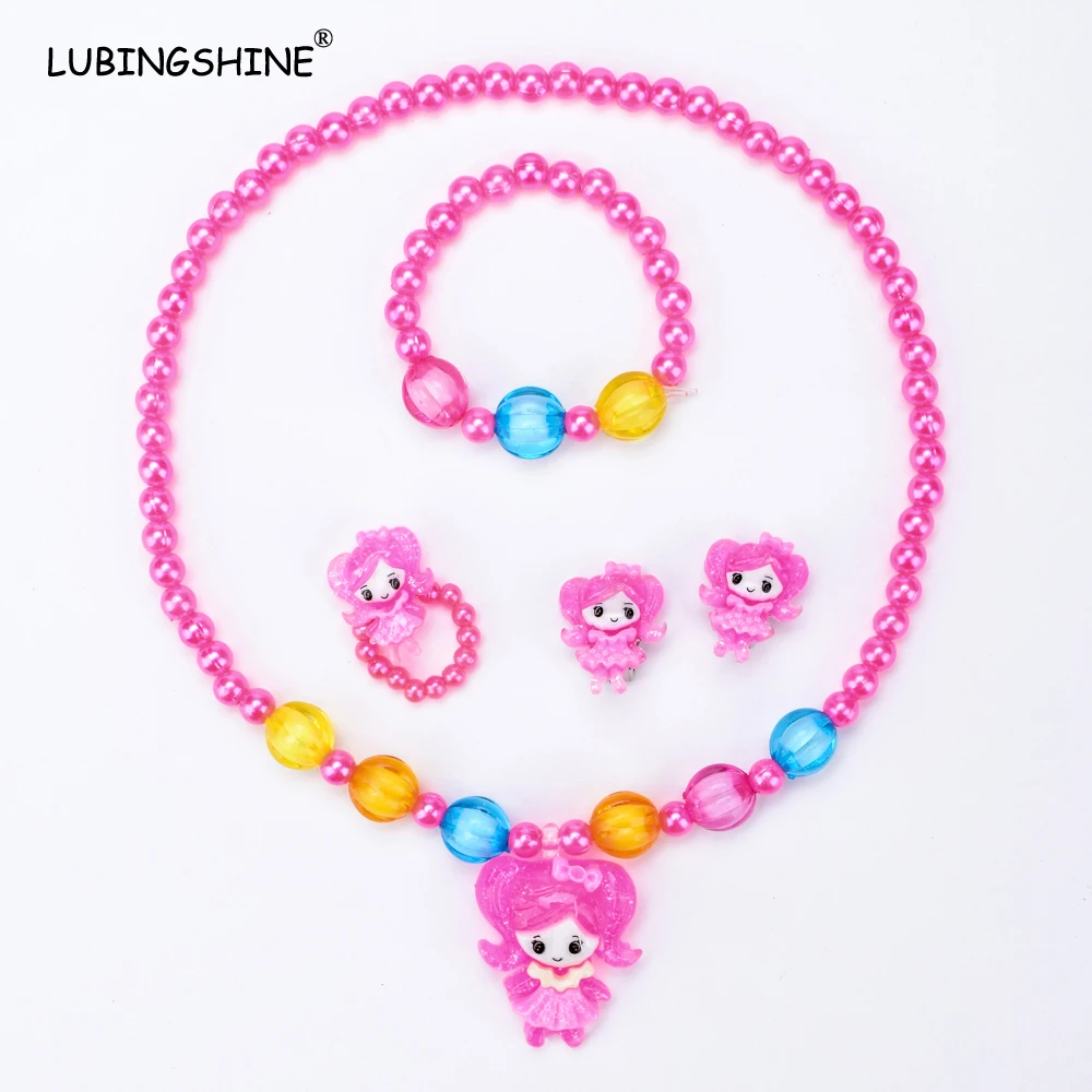 

LUBINGSHINE Kids Baby Girls Jewelry Set Necklace Imitation Pearl Beads Lovely Bracelet Rings Earrings Jewelry Set JJAL T222