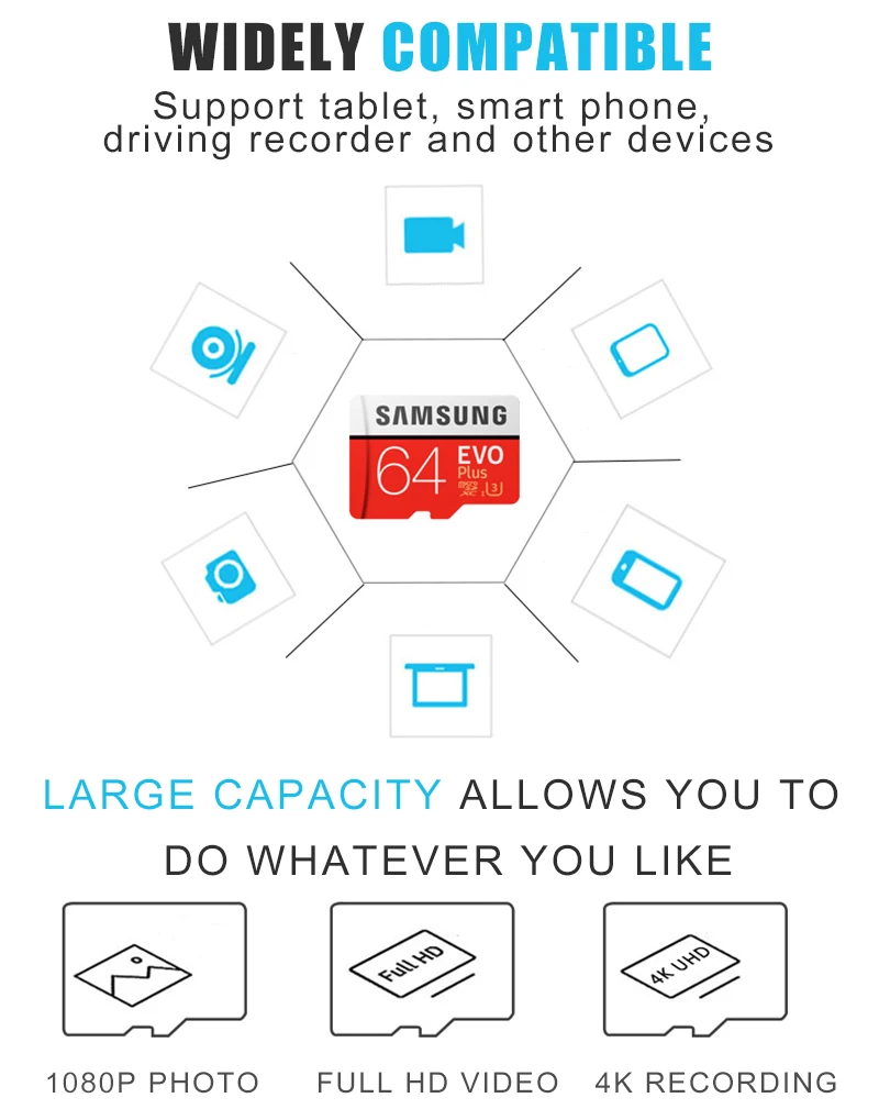 original Samsung micro sd 128gb 64GB flash Memory card 100MB/s 32gb 64gb cartao de memoria Class 10 UHS-I U3 4K 256gb TF card memory card 16gb