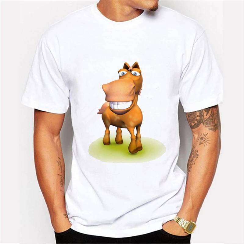 

Funny Brand Design Print Horse T shirts Men New Fashion Summer Short Sleeve Tshirt Boy White T-Shirt Harajuku 68-10#