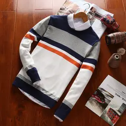 2018 зима белый полосатый Для мужчин свитера бренд мужской свитер хлопок Повседневное О-образным вырезом Slim Fit Для мужчин вязаные свитера