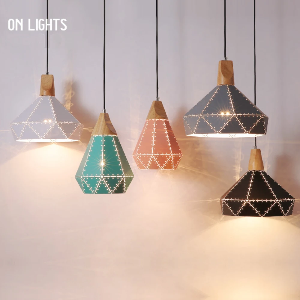 

Modern Simple Fashion Nordic Wooden Iron Pendant Hanging Lamp Ceiling HangLight shade Fixture Home Bar E27 White/Black/Bule/Pink