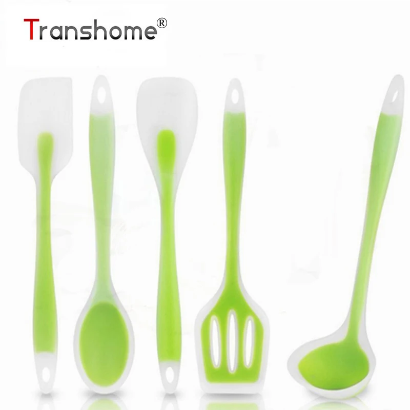 Goede 5 stks set Apple Groen Non Stick Hygi euml;nische Siliconen Bpa vrij Koken Gereedschap Set Flexibele Head Hittebestendige Keukengereedschap Sets