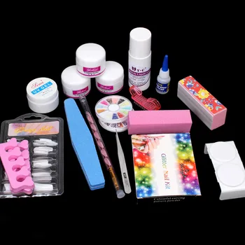 

Pro Full Acrylic Powder Liquid /UV Gel /Nail glue/tweezer/ block French Nail Art Brush Glue UV Tip Kit Set #189 dropshipping
