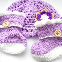 Очаровательная фиолетовая шляпка для девочки и пинетки набор обуви