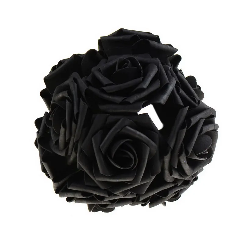 10 головок 8 см искусственные розы цветы Свадьба День Святого Валентина Декор Шелковый цветочный шар центральные украшения мяты Висячие Цветы - Цвет: black