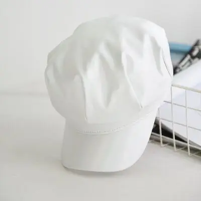white Восьмиугольная кепка из искусственной кожи, шляпы для газетчиков, ретро, женская кепка с защелкой, модная шапка для отдыха для женщин, Осень-зима - Цвет: white