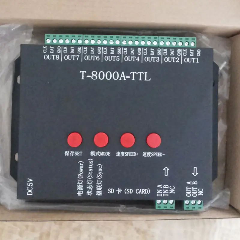 

1pcs T8000A rgb LED Controller For ws2812b/WS2811/WS2813/LPD6803/DMX512 Strip Program + Power adapter RGB 8192 Pixel